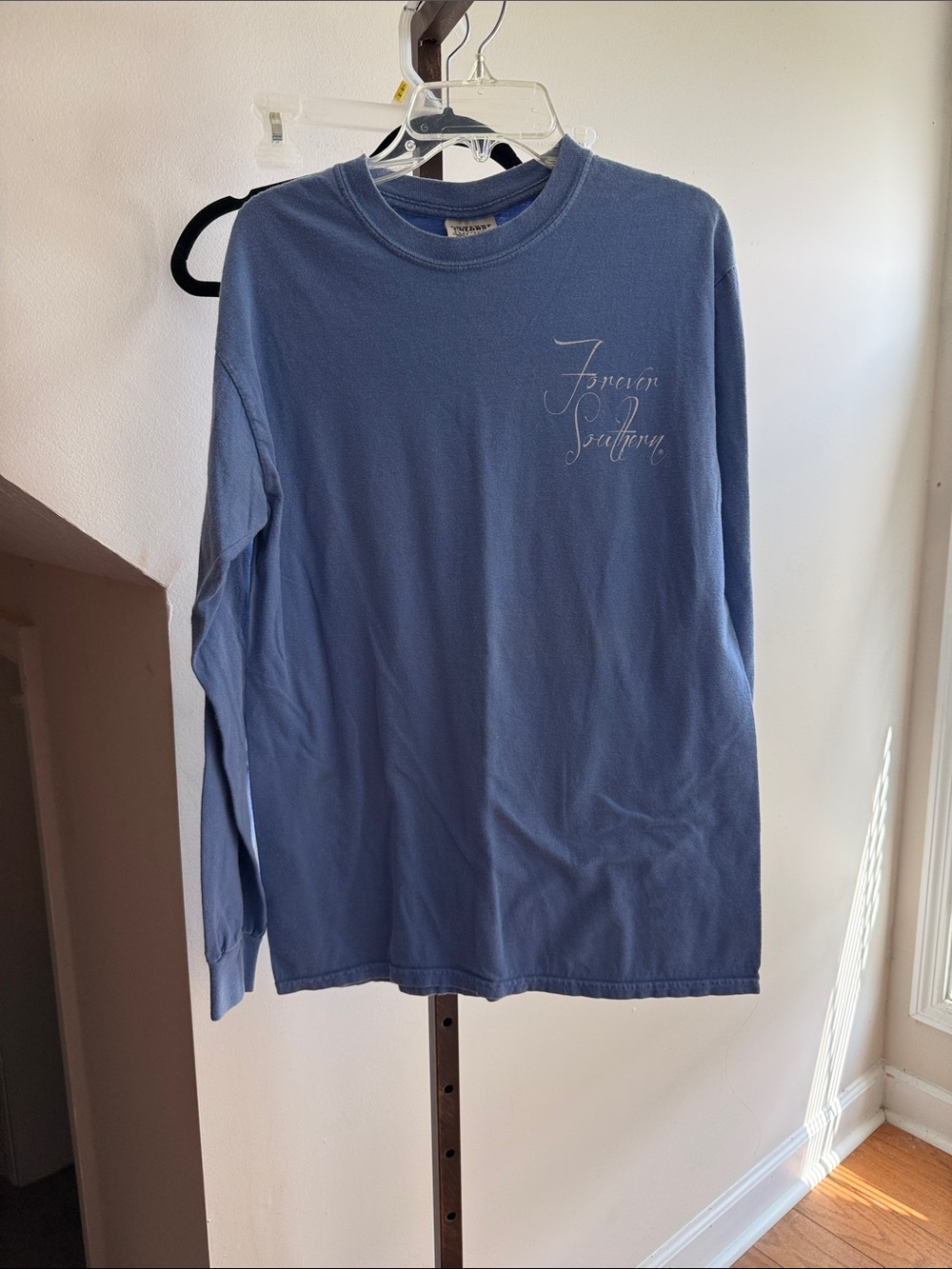 Comfort Colors Vintage Blue Long Sleeve Tee with Script Graphic